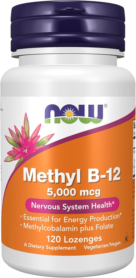 NOW Foods Supplements, Methyl B-12 (Methylcobalamin) 5,000 mcg, Nervous System Health*, 120 Lozenges