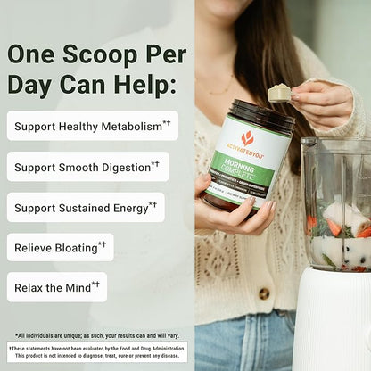 ACTIVATEDYOU Morning Complete Daily Wellness Greens Superfood Drink Mix for Gut Health w/Prebiotics, Probiotics, Antioxidants, Green Superfoods, 10 Billion CFUs, 30 Servings (Apple Cinnamon)