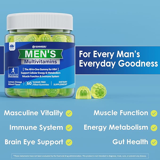 Mens Multivitamins Gummies, Multiminerals, Vegan Omega 3, CoQ10, Probiotics, Daily Mens Vitamins A C D3 E B6 B12, Methylated Multivitamin for Men - Energy, Immunity, Sugar Free, Vegan (No Iron) 60 Cts