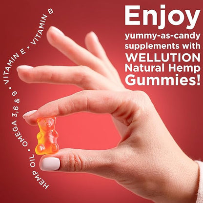 WELLUTION Hemp Gummies XXL 2,000,000 MCG - Vegan Gummy Bears with Natural Hemp Oil, Omega 3-6-9, Vitamins A & D - 60ct