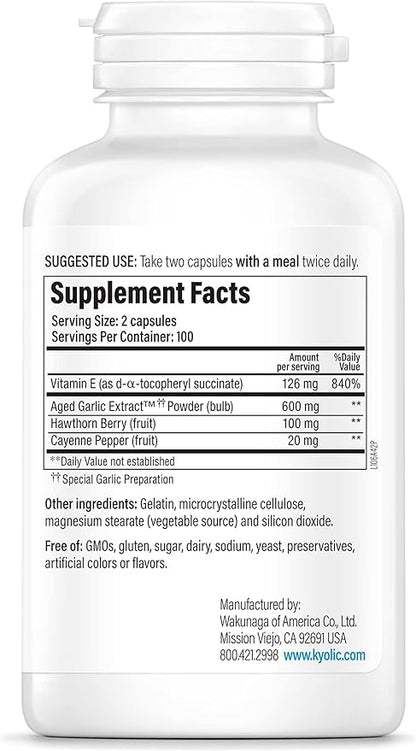 Kyolic Aged Garlic Extract Formula 106, Circulation Health, 200 Capsules (Packaging May Vary)