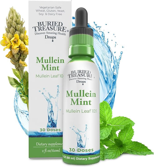 Buried Treasure Mullein Mint Drops: Instant Mullein Tea, Mullein Leaf Extract for Supporting Lungs, No Sugar, Easy-to-Use Drops for Seasonal Support