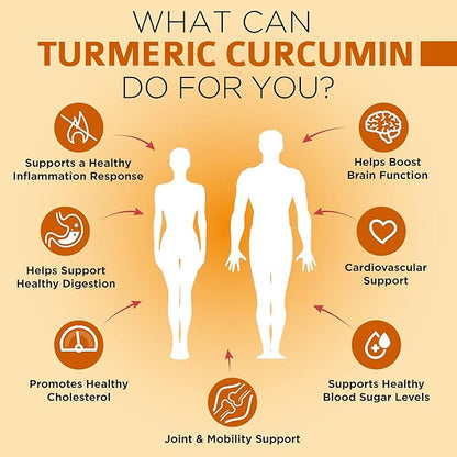 Organic Turmeric Curcumin Supplement with Black Pepper Extract - 1500mg Turmeric Supplement with 95% Curcuminoids & BioPerine for Joints Support. High Absorption, Non-GMO - 120 Vegan Capsules