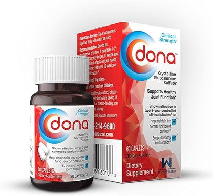 Dona Crystalline Glucosamine Sulfate, 750 Mg, Joint Supplement Pills for Knee Comfort & Joint Health Support, 750 Mg, 60 Count (2 Pack).