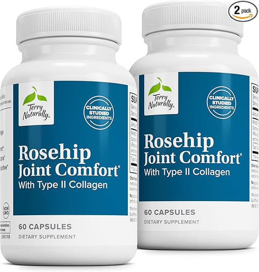 Terry Naturally Rosehip Joint Comfort - Healthy Joint Mobility & Flexibility Support Supplement - Supplement with Type II Collagen - Joint Structure & Cartilage Supplement - 60 Capsules (2 Pack)