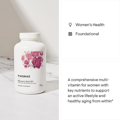 THORNE Women's Multi 50+ - Comprehensive Daily Multivitamin with Vitamins A, B6, B12, C, D, E, K, Zinc & More - Support Heart, Brain, Bone & Immune Health* - 180 Capsules