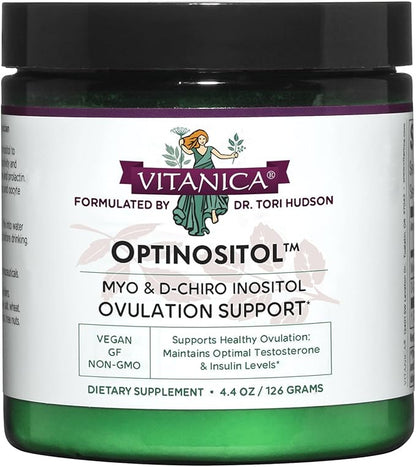 Vitanica Optinositol, Dr Formulated Myo-Inositol & D-Chiro Inositol Powder 4100 mg, 30 Day Supply, Ovulation and Fertility Support Supplement for Women, Gluten Free, Non-GMO, Vegan, 4.4 Ounce