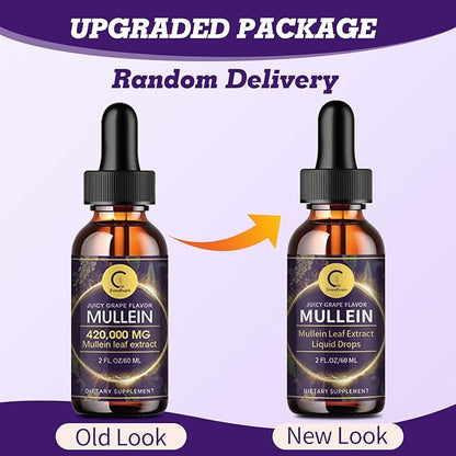 Mullein Leaf Extract Drops for Lungs - Lung Cleanse & Detox, Natural Mullein Leaf Liquid Drops, Support for Respiratory, Immune, Digestive System, Vegan, Non-GMO, Grape Flavor, 2 FL OZ