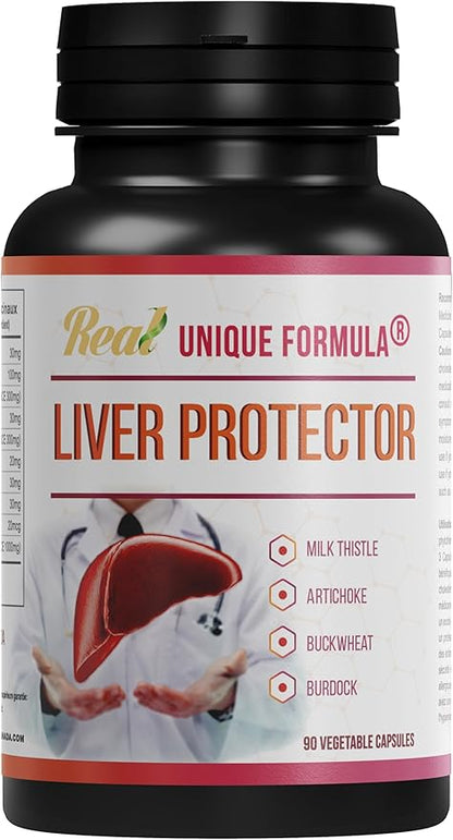 Unique Formula® Liver Support Supplement, Herbal Liver Detox with Milk Thistle, Artichoke Leaf, Buckwheat Sprouted, Methionine, Curcumin, Betaine, Plant-Based (90 Capsules)