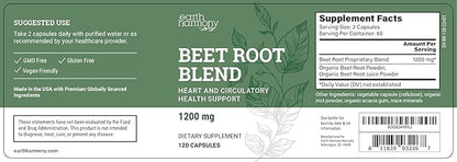 Organic Beet Root Capsules 1200 mg - Beet Root Powder & Juice Blend Supplement for High Blood Pressure and Circulation, Blood Flow Supplement for Men and Women - 120 Capsules