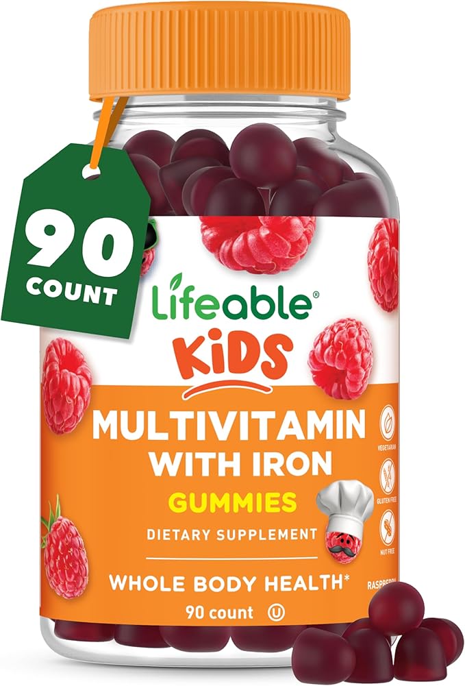 Lifeable Kids Multivitamin with Iron Gummies | Great Tasting Vitamins for Kids | Vegetarian Non-GMO Childrens Multivitamin | 90 Gummies
