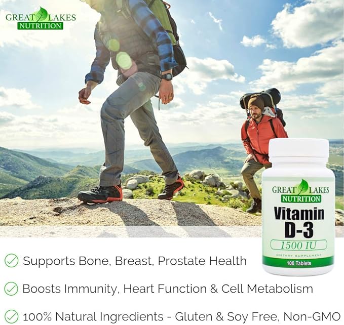 Vitamin D3, Vegan Vitamin D Supplement for Men & Women, 1500IU, 100 Easy Swallow Pills