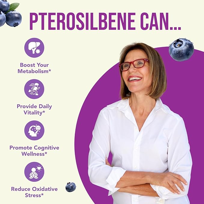 150mg Pterostilbene Supplement - Once Daily Antioxidant Supplement for Healthy Aging Immune Heart Skin and Brain Support - Naturally Derived Non-GMO & Made in The USA (180 Servings)