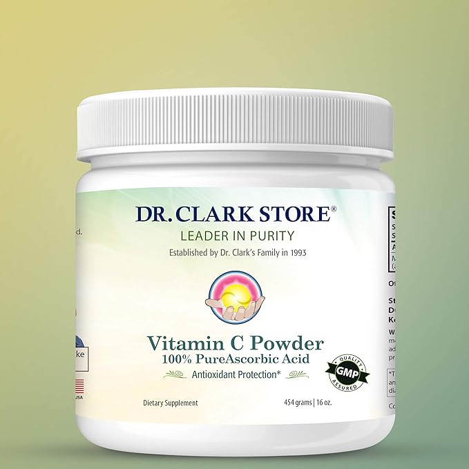 Dr Clark Vitamin C Powder Ascorbic Acid - Immune Support Supplement, Gluten Free, Potent antioxidant, Supports Brain Function, Promotes Tissue Formation and Repair, 454gm | 16oz