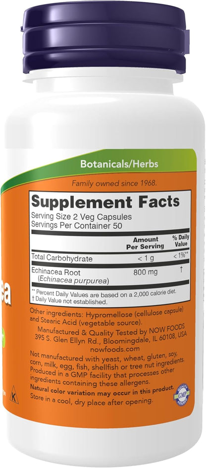 NOW Foods Supplements, Echinacea (Purpurea Root) 400 mg, Immune System Support*, 100 Veg Capsules