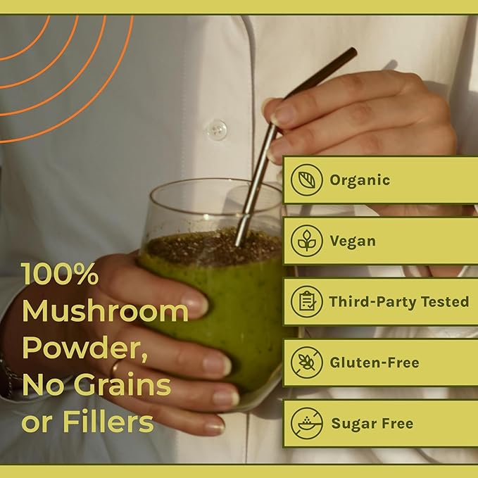 Naturealm Reishi Mushroom Supplement - Organic Reishi Mushroom Extract Capsules for Wellness & Cognitive Support - 90 Vegetarian Capsules with Red Reishi Mushrooms