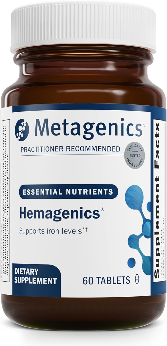 Metagenics Hemagenics - Iron Supplement - Non-Constipating - Vitamin B12, B6 & Folate - Supports Formation & Maintenance of Healthy Red Blood Cells* - Non-GMO, Gluten-Free & Vegetarian - 60 Tablets