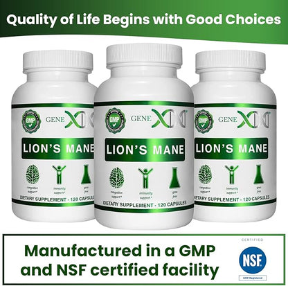 Genex Formulas Lions Mane Supplement with 100% Lions Mane Extract - Nootropics Brain Support Supplement 1000mg/serving - (120 Capsules)