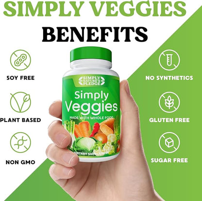 Simply Nature's Pledge - 90 Veggie Capsules- 2 Month Supply - Made with Whole Food Superfoods, Packed with Beta Carotene & 18 Different Vegetables - 100% Soy Free