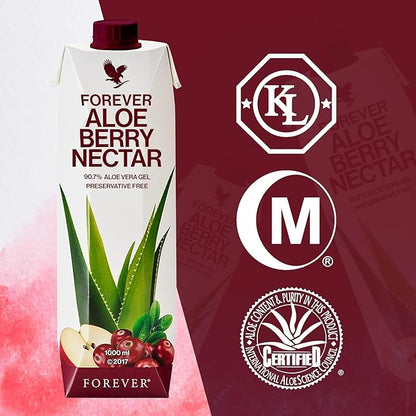 Forever Living - Aloe Berry Nectar, 90.7% Pure Aloe Vera Gel with Cranberries and Apples, No Added Preservatives, 1L (Pack of 1)