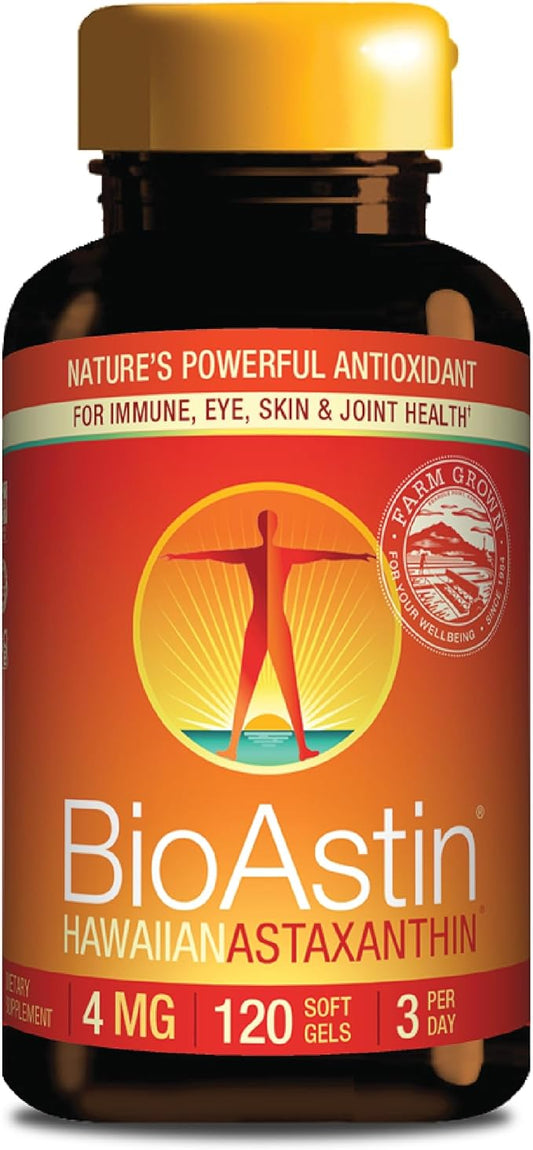 Nutrex Hawaii BioAstin Hawaiian Astaxanthin - 4mg, 120 Softgels - Farm-Direct Premium Antioxidant Supplement to Support Eye, Skin, Joint & Immune System Health - Non-GMO & Gluten-Free