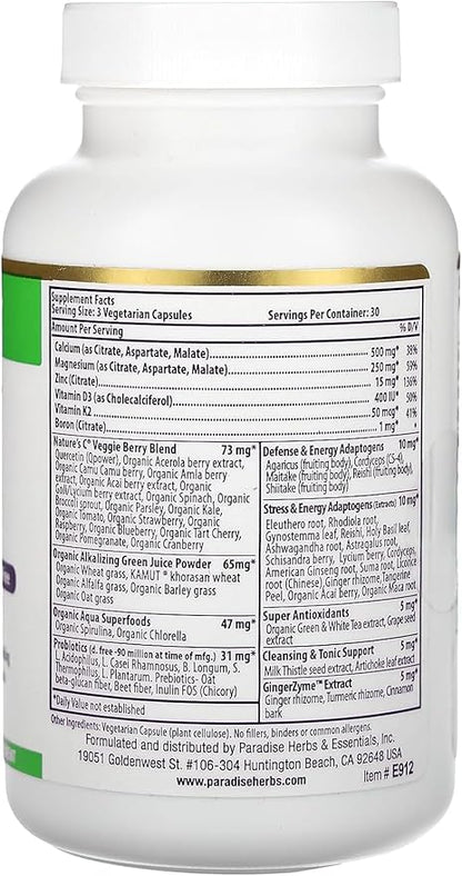 Paradise Herbs Earth's Blend Calcium Magnesium + Zinc, D3, K2 & Boron, Supports Bone Health, Vegan, Non-GMO, Gluten Free, 90 Vegetarian Capsules