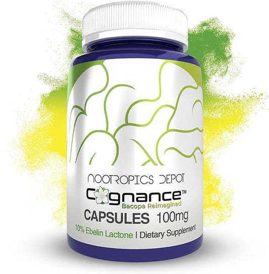 Nootropics Depot Cognance Enhanced Bacopa Capsules | 100mg | 10% Ebelin Lactone | Bacopa monnieri | Mood, Memory, & 5-HT2A Activation, 180 Count (Pack of 1)