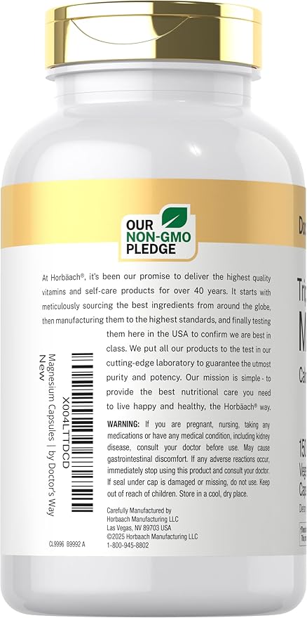 Doctor's Way Triple Magnesium Complex | 150 Capsules | Citrate, Glycinate, & Malate Supplement | Vegetarian, Non-GMO, Gluten Free Formula