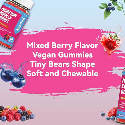 Magnesium Gummies 800mg - Vitamin D3, C, B6, B12 & Zinc Complex with Magnesium Glycinate, Citrate & Malate, Magnesium Complex Gummies for Muscle, Mood & Energy, Vegan 120 Counts