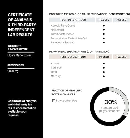 Lion’s Mane - Ultra High Potency 10:1 Extract with 30% Polysaccharides - Highly Concentrated & Bioactive - Third-Party Lab Tested - 120 Capsules