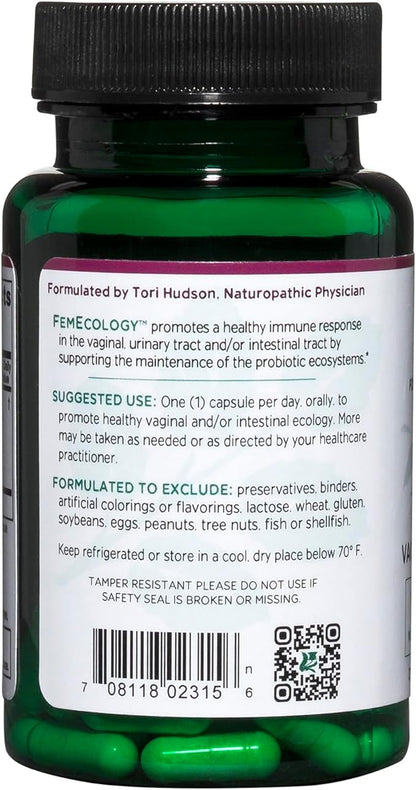 Vitanica FemEcology, Vaginal and Intestinal Probiotic Support, Vegetarian, 30 Capsules