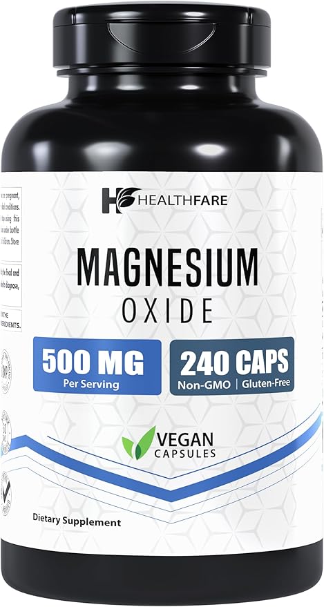 Magnesium Oxide 500mg | 240 Veg Capsules | High-Absorption Formula | Naturally Sourced | Made in The USA