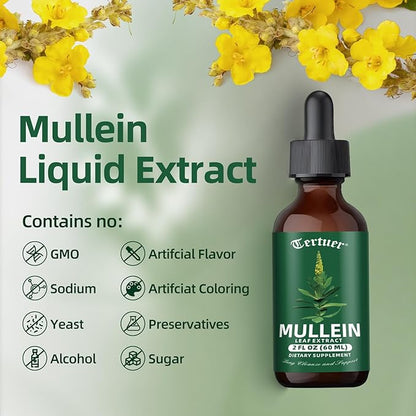 Mullein Tincture Improves Your Lung Health - Lung Cleanse - Vegan Lung Detox - Respiratory Health and Immune Support Drops - Natural Supplement Liquid Extract 2 oz.
