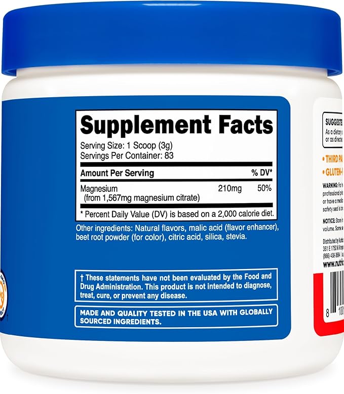 Nutricost Magnesium Citrate Powder (Fruit Punch, 250 Gram)