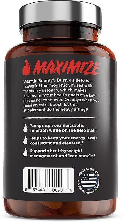 Vitamin Bounty Burn on Keto – Thermogenic Fat Burner + GLP-1 Support – Keto Diet Pills for Women & Men – Appetite Suppressant, Energy & Metabolism Booster – 60 Capsules