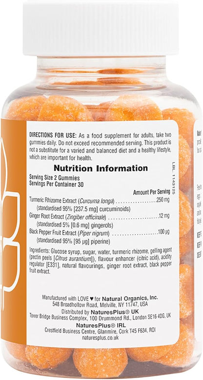 Natures Plus Gummies Turmeric Curcumin - 60 Gummies, Peach - Supports Joint, Digestive & Cardiovascular Health - Vegan, Gluten Free, Non-GMO - 30 Servings