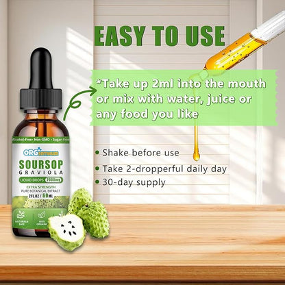 Soursop Graviola Liquid Drops - Soursop Leaf Fruit Sea Moss Extract for Cell Support & Regeneration, Immunity, Liver, Sleep & Antioxidant - Soursop Bitters Liquid, Herbal Goodness, 2 Fl Oz