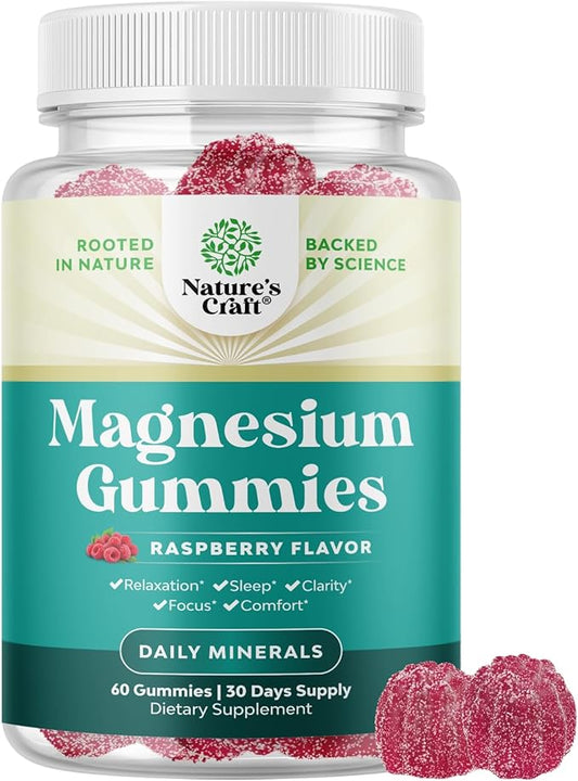 Extra Strength Calm Magnesium Gummies for Adults - Relaxing Magnesium Citrate Gummies with Elemental Mag - Sleep Aid Soft Chews Raspberry Flavored - Body & Mind Relaxation - 60 Count