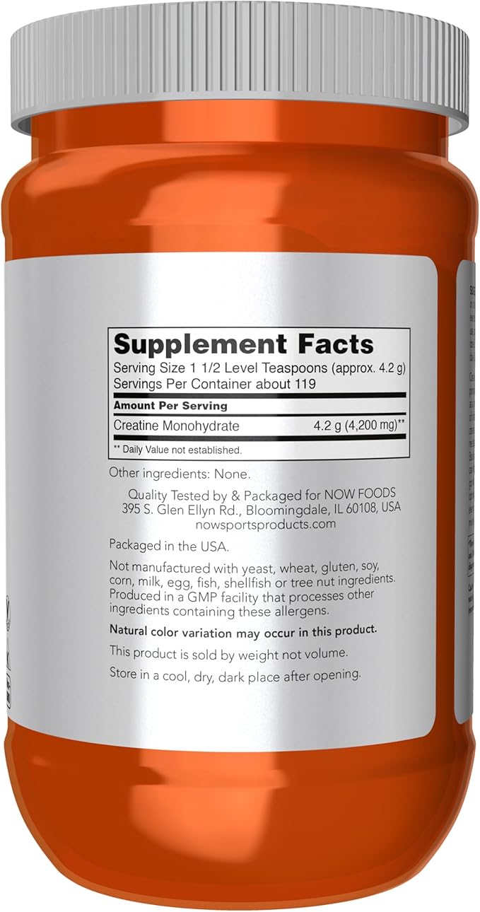 NOW Foods Sports Nutrition, Micronized Creatine Powder 500 g, Mass Building*/Energy Production*, 1.1-Pound