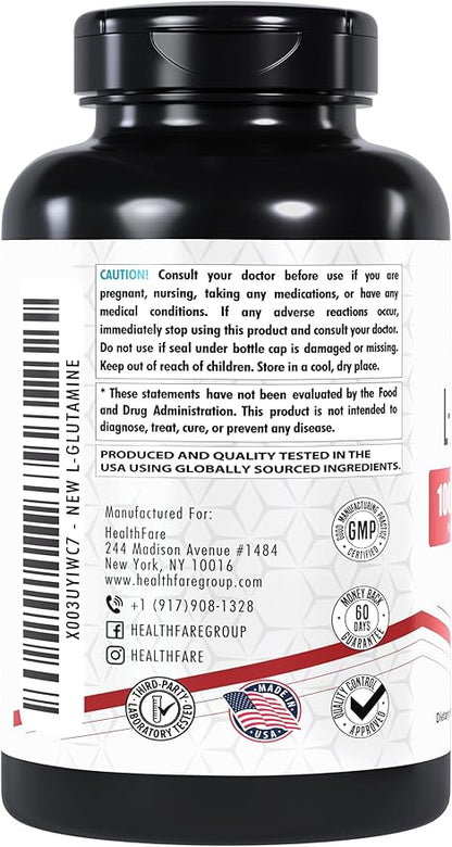 L-Glutamine 1000mg Capsules | 240 Veg Capsules | Amino Acid Fuel for Gut & Muscle Health | Non-GMO | Gluten-Free | Support for Recovery & Wellness | Made in The USA