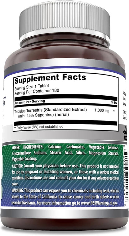 Amazing Formulas Tribulus Extract Supplement | 1000 Mg Per Serving | 180 Tablets | Non-GMO | Gluten Free | Made in USA
