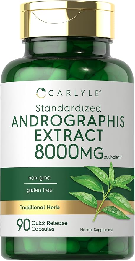 Carlyle Andrographis Paniculata Capsules | 8000mg | 90 Pills | Herb Extract Supplement | Non-GMO and Gluten Free