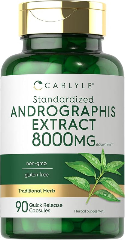Carlyle Andrographis Paniculata Capsules | 8000mg | 90 Pills | Herb Extract Supplement | Non-GMO and Gluten Free