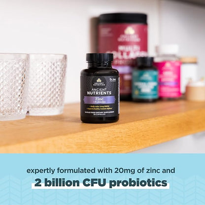 Ancient Nutrition Probiotics and Zinc Supplement, Supports Healthy Immune System and Gut Health, Made Without GMOs, Superfoods Supplement, Paleo and Keto Friendly, 30 Count