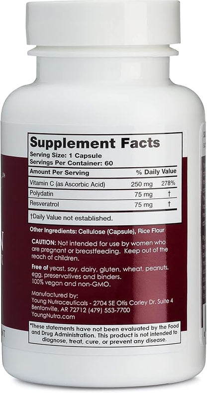 Mirica YoungNutra Polydatin Complex with Resveratrol- High Absorption - 60 Capsules