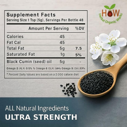 Ethiopian Black Seed Oil 16oz – Extra Strength 3x Thymoquinone – 100% Pure Cold-Pressed Nigella Sativa – Immune, Joint, Hair and Skin Support