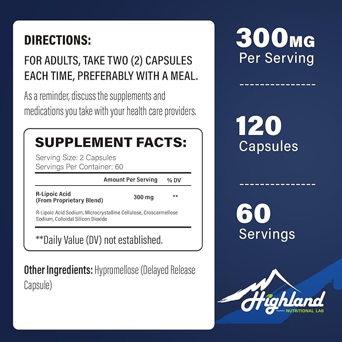R Lipoic Acid (Na) 300mg per Serving, 120 Capsules, Up to 5X Improved Absorption, Excellent Nutritional Supplement for Healthy Metabolism Support and Antioxidants-1 Bottle