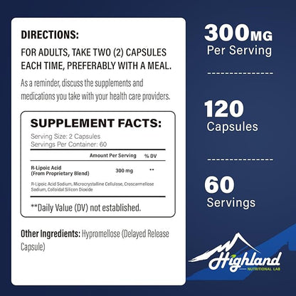 R Lipoic Acid (Na) 300mg per Serving, 120 Capsules, Up to 5X Improved Absorption, Excellent Nutritional Supplement for Healthy Metabolism Support and Antioxidants-1 Bottle