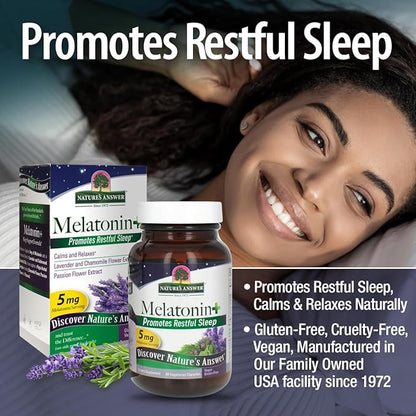 Nature's Answer Melatonin 5mg 60-Capsules | Promotes Restful Sleep | Melatonin + Essential Oils Lavender Calms and Relaxes | Single Count