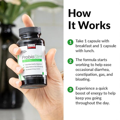 Force Factor ProbioSlim Probiotic Supplement for Women and Men with Probiotics and Green Tea Extract, Reduce Gas, Bloating, Constipation, Support Digestive and Gut Health, 120 Capsules (2-Pack)